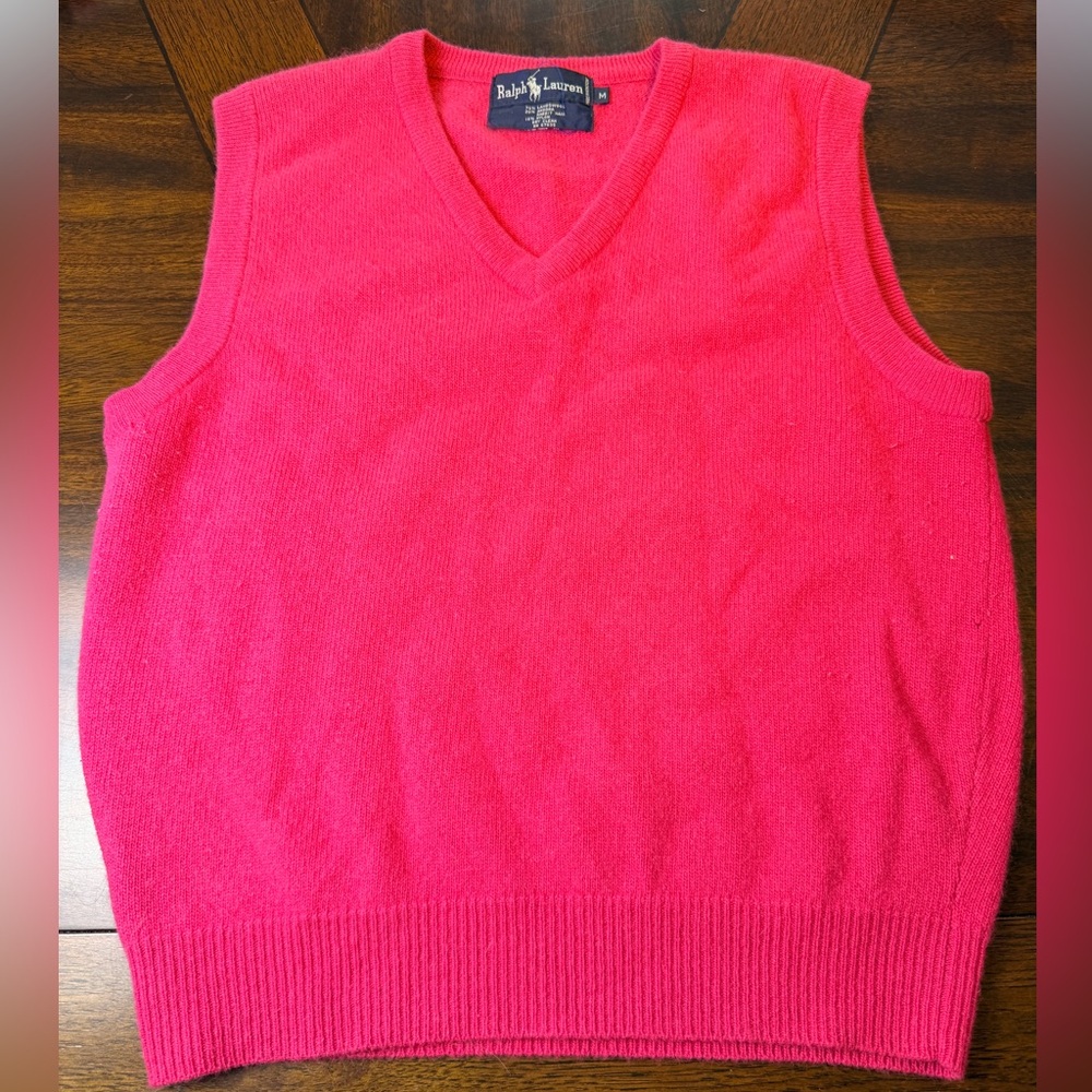 Ralph Lauren Women's V-Neck Sweater Vest in Bright Pink